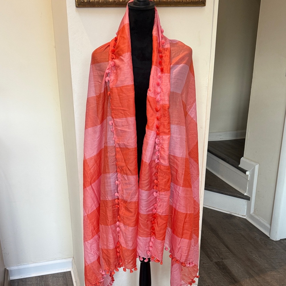 Aish Lightweight 100% Cotton Scarf with Pom Pom Tassels